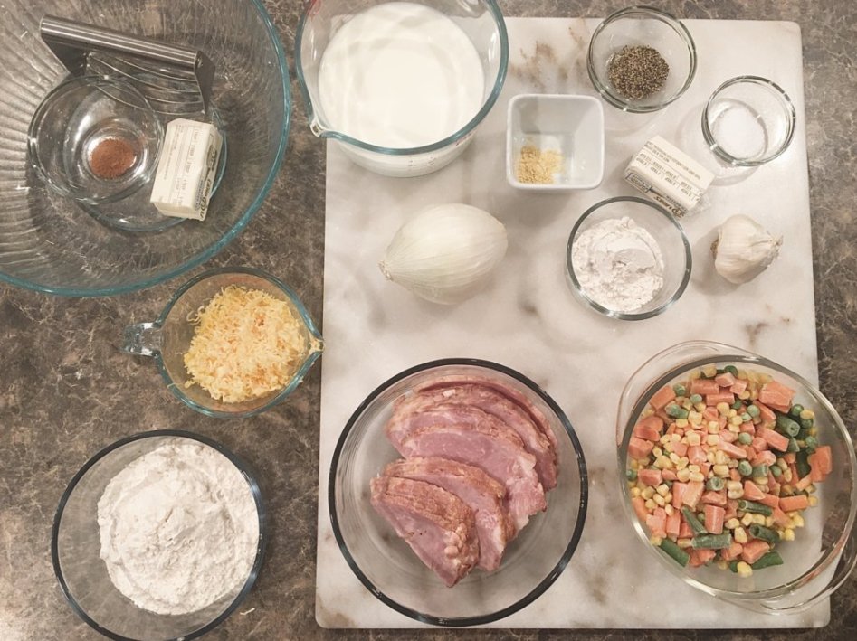 ingredients and grocery list to make ham pie or ham casserole. 