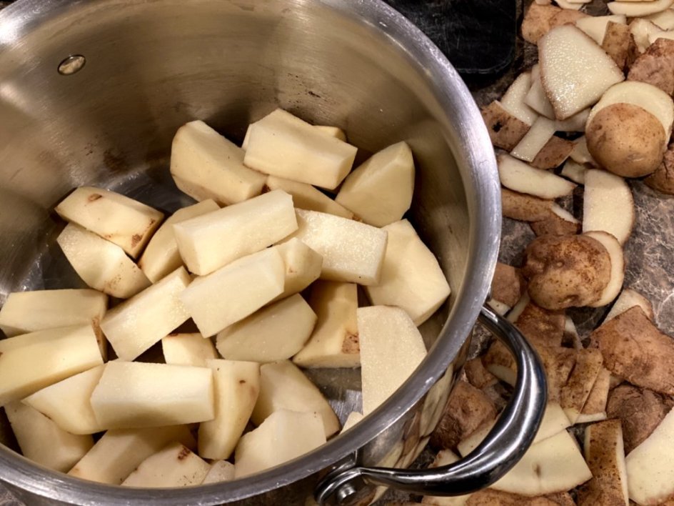 chopped and peeled potatoes
