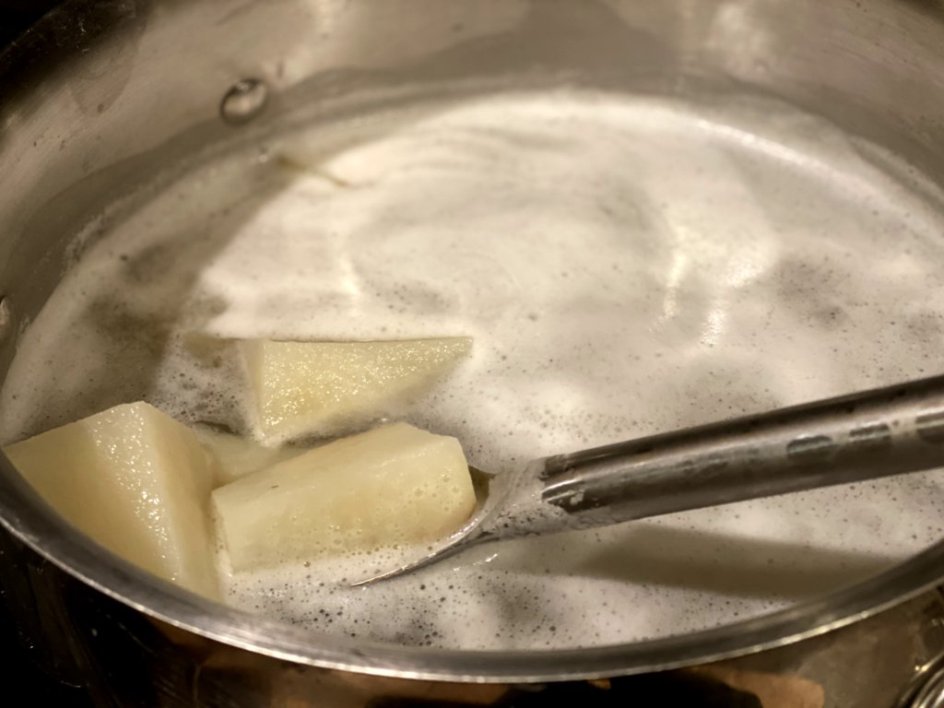 boiling chopped and diced potatoes