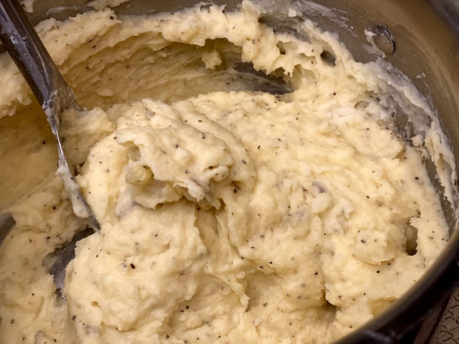 salt and pepper added to scratch mashed potatoes