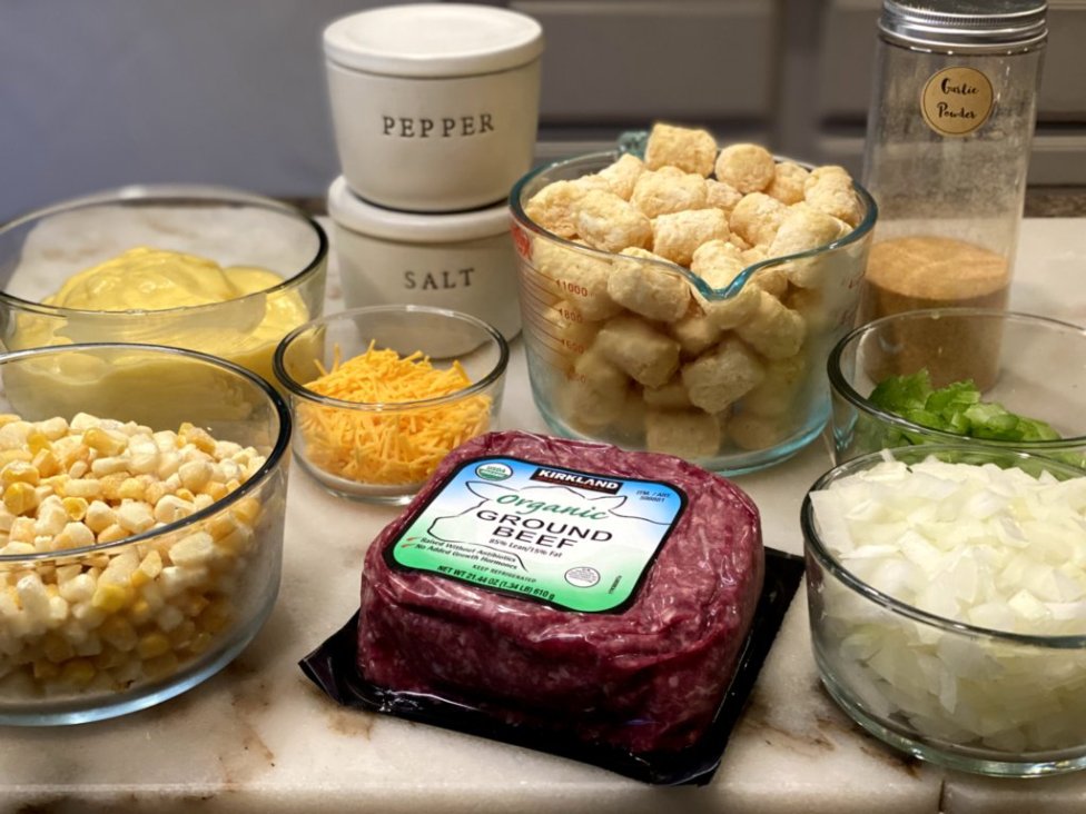 ingredients to make delicious tater tot casserole hotdish