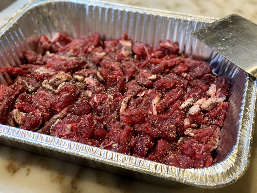 filet mignon chopped into bite sized pieces and sprinkled with salt and pepper