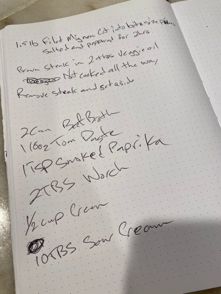 recipe notes for Coogan's Steak Stroganoff