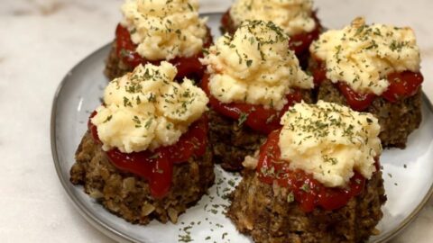 meatloaf cupcakes with mashed potatoes on top