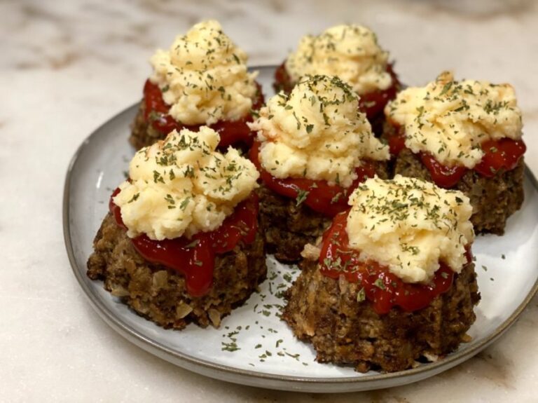 meatloaf cupcakes with mashed potatoes on top