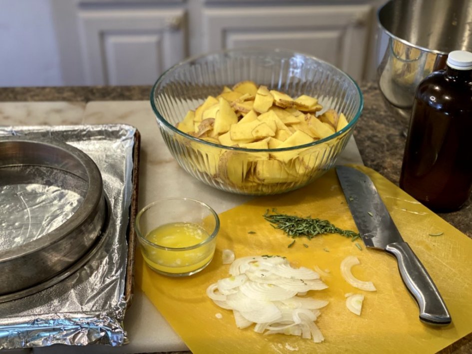 ingredients for ROSEMARY POTATO GALETTE WITH BACON CRUMBLES