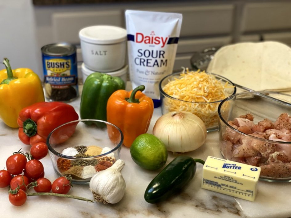 ingredients needed for chicken fajita casserole. 