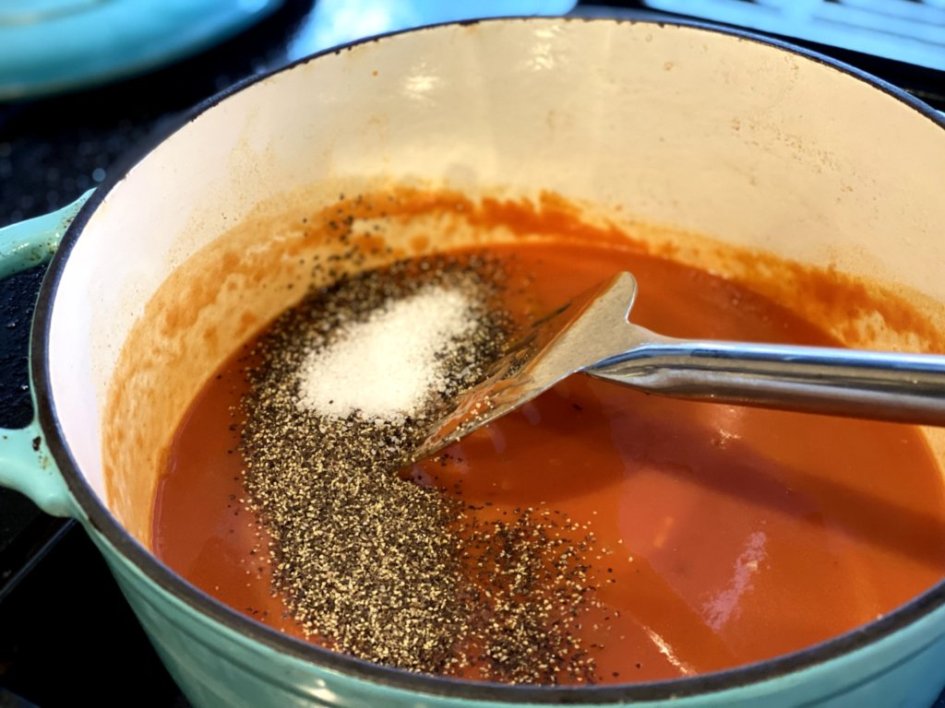 salt and pepper is used to season the soup