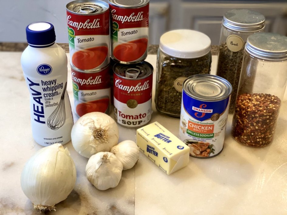 ingredients for creamy tomato bisque soup