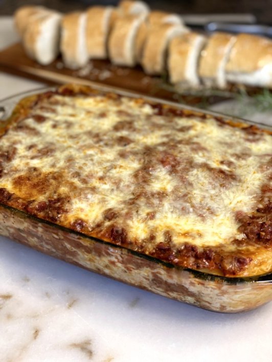 another image of lasagna and bread