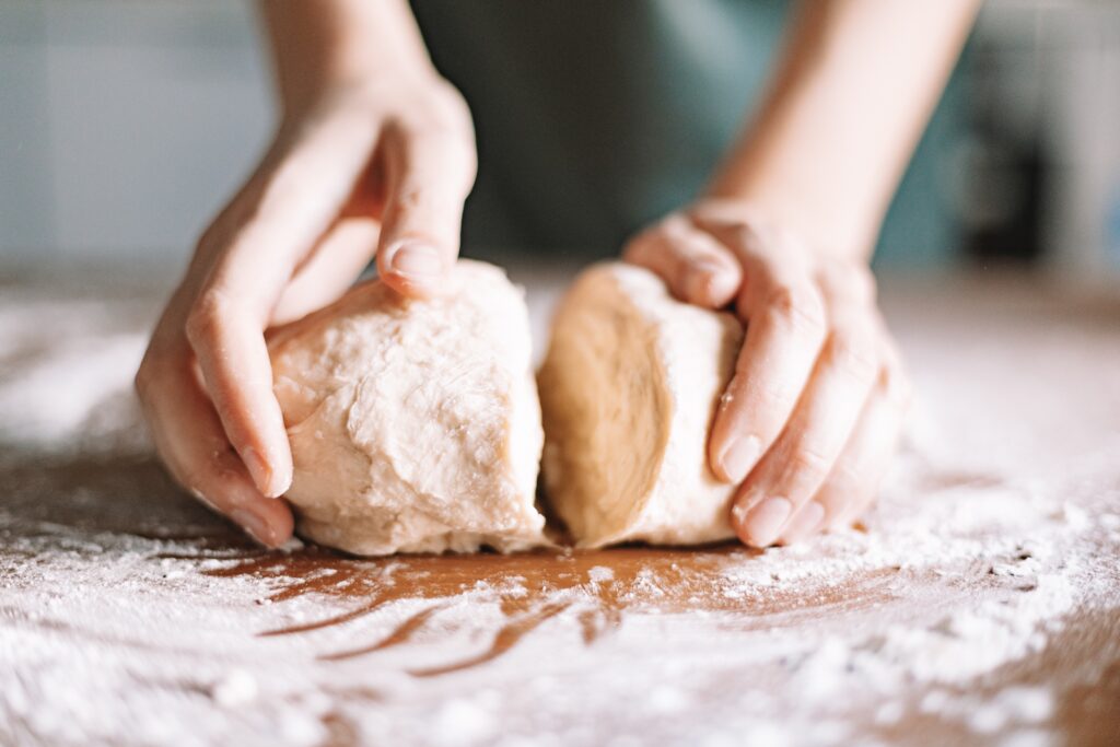 Kneading bread for amish sweet white bread