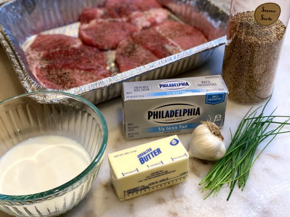 Ingredients needed to make pork with garlic parmesan cream sauce