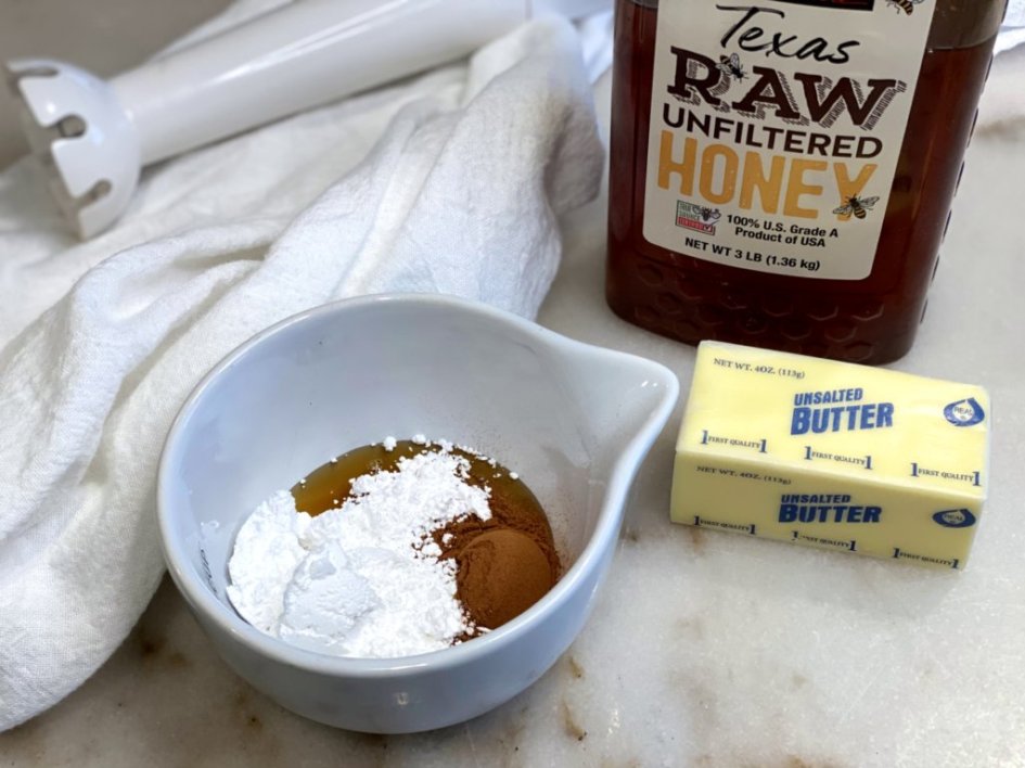 ingredients needed to make honey cinnamon butter for dinner rolls.