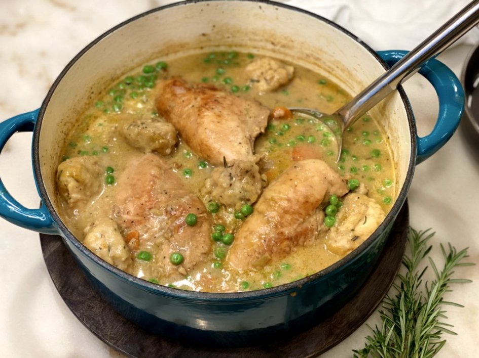 Rosemary dumpling chicken stew is ready to serve. 
