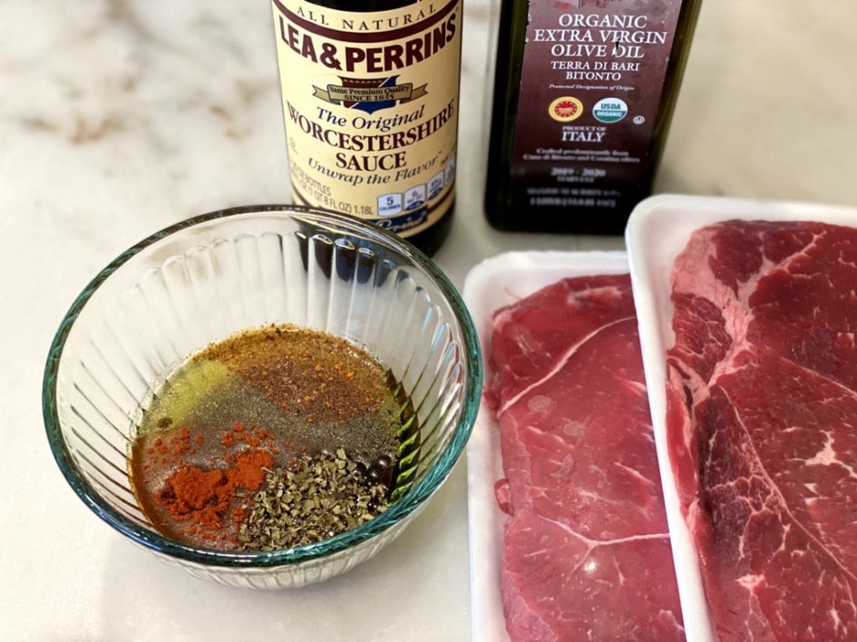 Mixing the marinade for the ribeye steak.