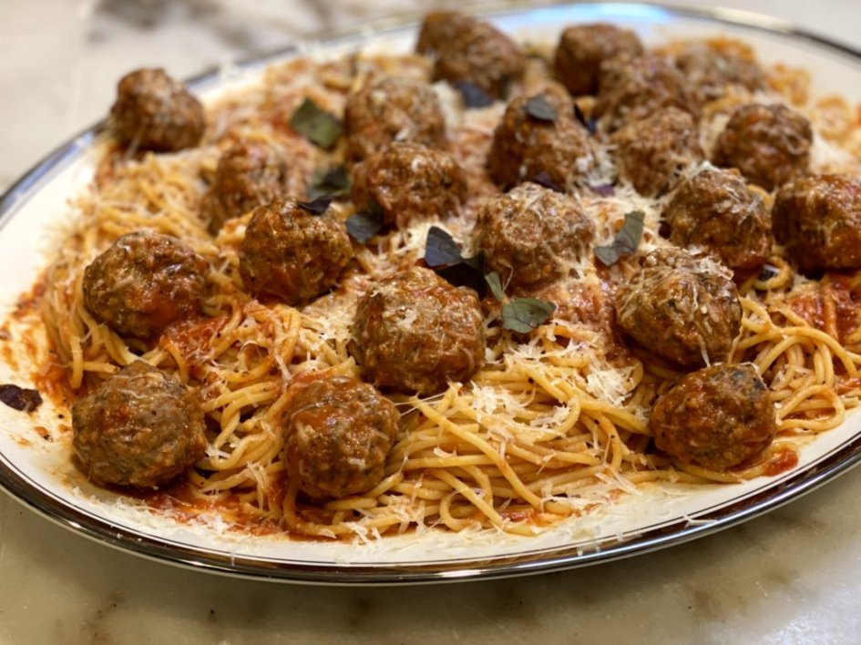 ready to serve Spaghetti with Italian Spice Meatballs - a family favorite recipe. 
