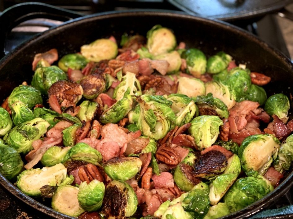 brussels sprouts combined with crispy bacon and pecans. 