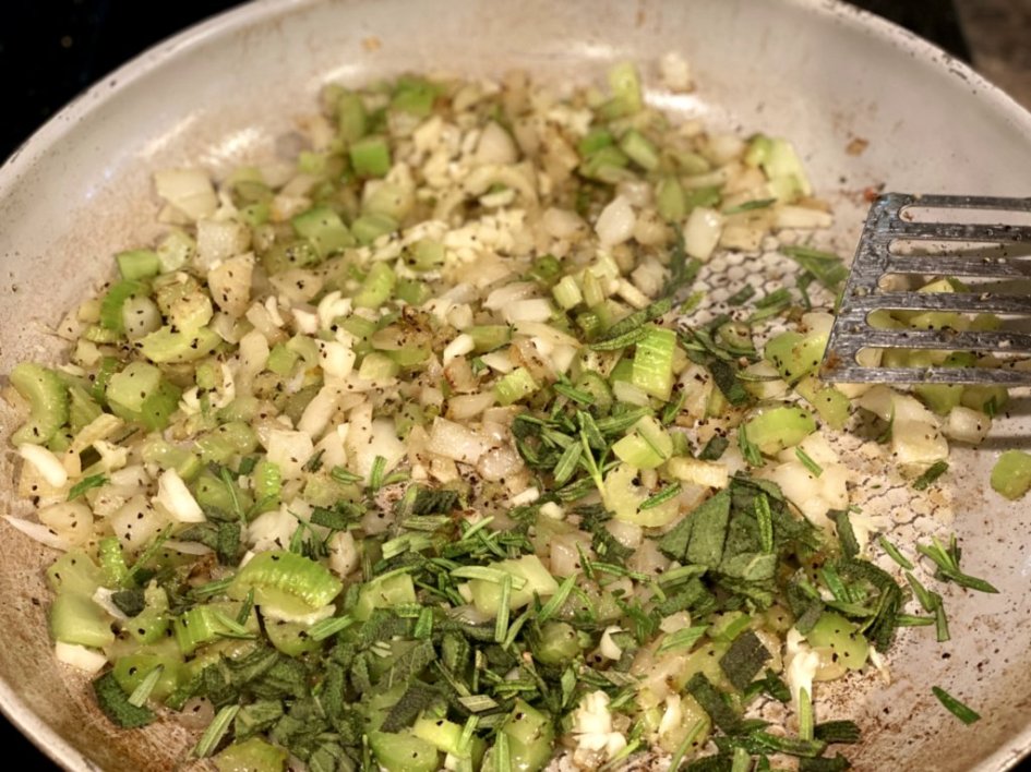 celery, fennel, onions, garlic, and herbs, sauteed in olive oil and butter 