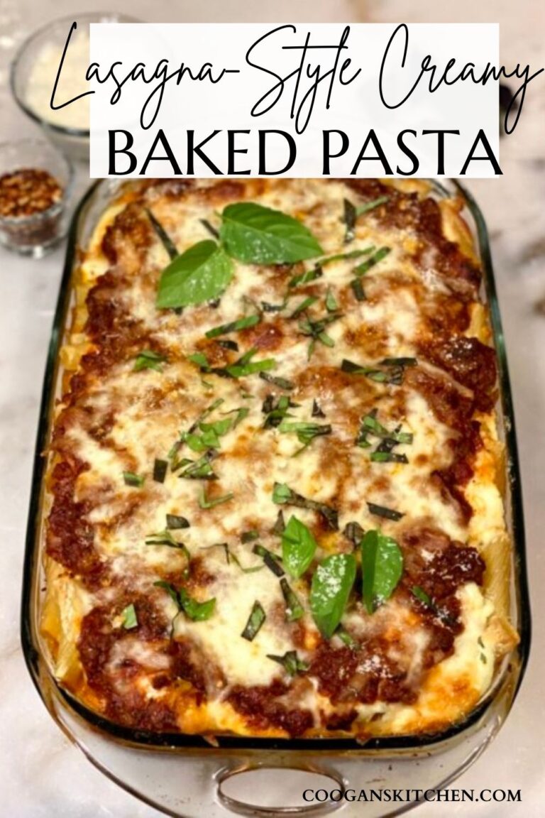 Lasagna-Style Creamy Baked Pasta with Fresh Basil - Coogan's Kitchen